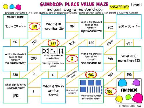 Place Value Maze Activity- 2nd 3rd 4th Grade Math Center & Review Game