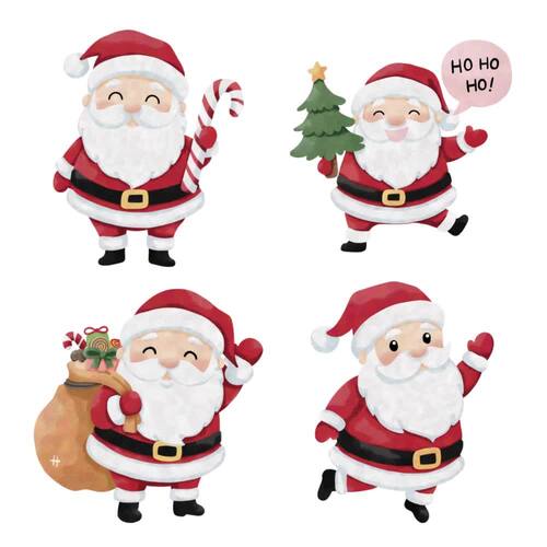 Cute Santa Claus Watercolor Clipart Set | 12 Christmas Santa Illustrations