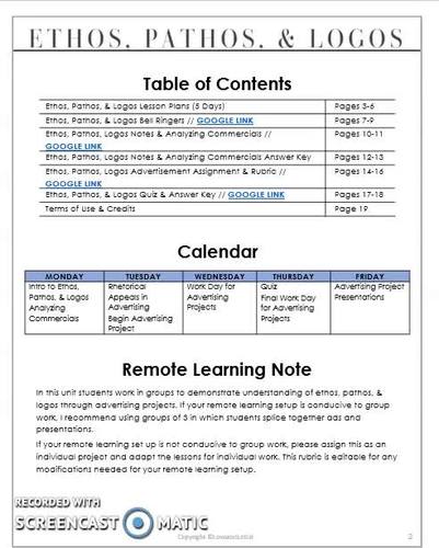 Ethos, Pathos &amp; Logos Activities in Advertisements, 1-Week Unit for ...