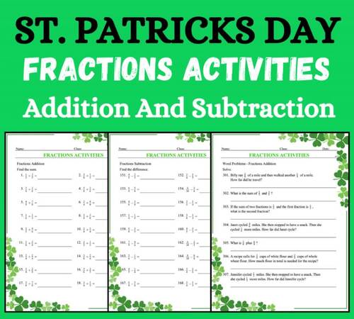 St. Patrick’s Day Fractions: Adding and Subtracting Fractions with Like ...
