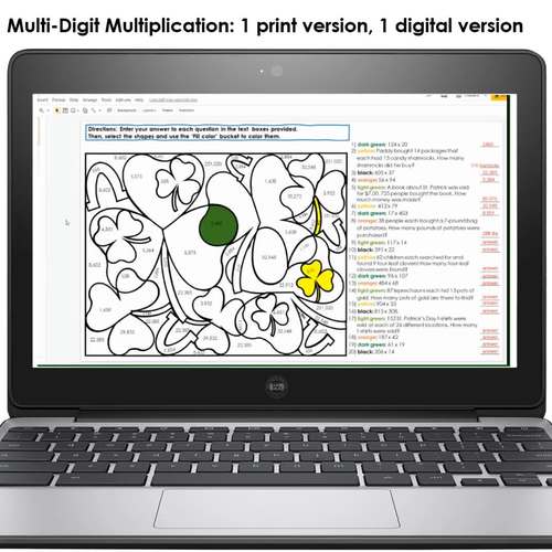 St. Patrick's Day Color by Number Multi-Digit Multiplication Worksheets