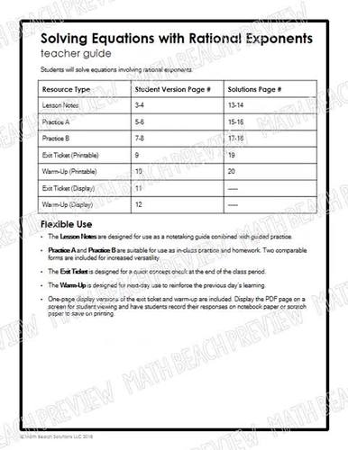 Solving Equations with Rational Exponents Lesson by Math Beach Solutions