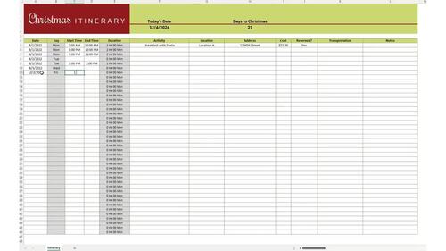 Christmas Itinerary Excel Spreadsheet by Mom Money Map | TPT