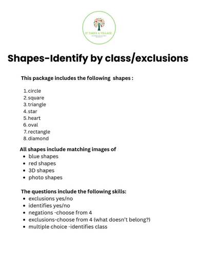 Shapes Worksheets- Identify by Class and exclusion | TPT