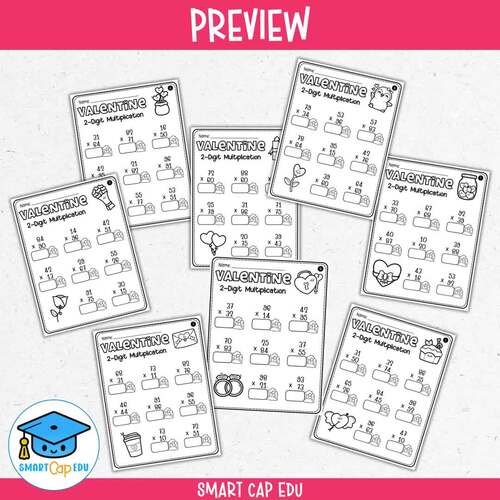 Valentine 2-Digit by 2-Digit Multiplication Worksheets | Grade 3–5 Math ...