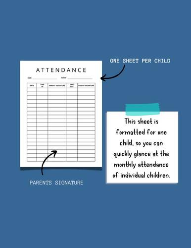 Childcare Attendance Sheet | Parents Sign in Sign out Sheet | Daycare Forms