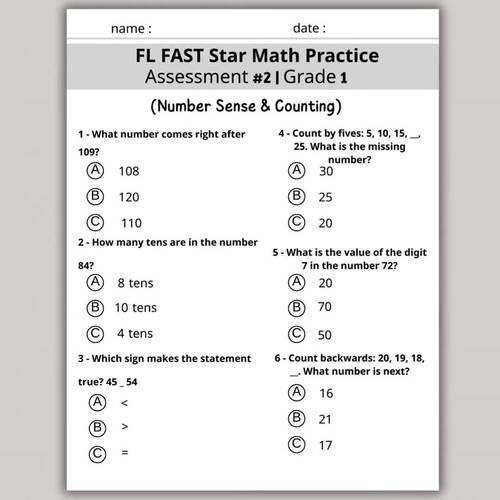 Grade 1 Math Assessment (2): Renaissance Star Practice Activities Set