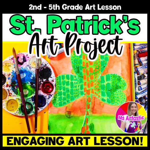 Preview of St Patricks Day Art Lesson Shamrock Art Project Activity Alma Woodsey Thomas Art
