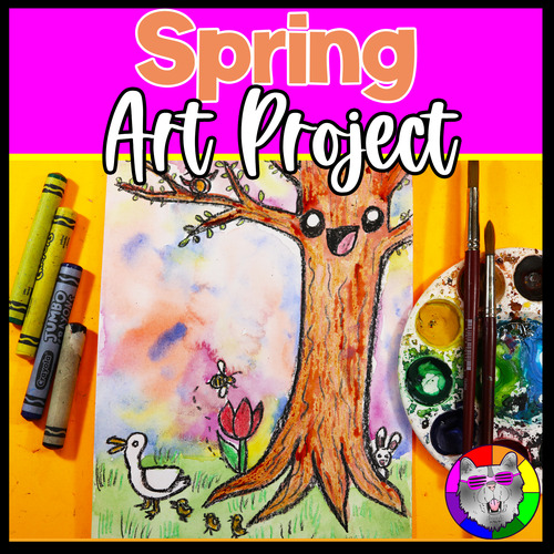 Preview of Spring Art Lesson, Season Spring Tree Art Project for Primary or Elementary