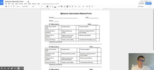Preview of Classroom Management: Behavior Intervention Referral Form