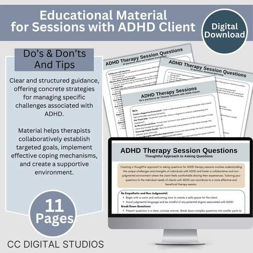 ADHD Therapy Questions, Therapist Planner Reference Sheet, Perfect for ...