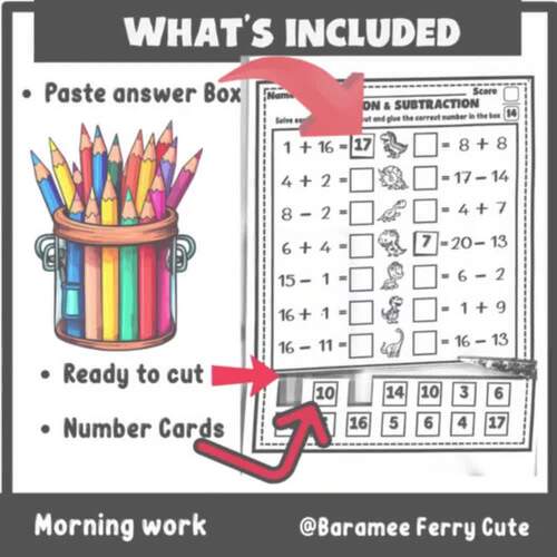Cut and Paste Math Worksheets Addition Subtraction to 20 1st Grade Math ...