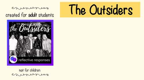 THE OUTSIDERS Reflective Response Cards for Adult ESL
