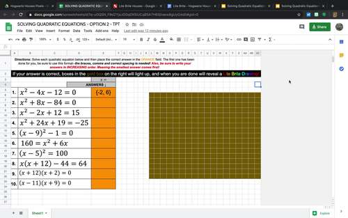 Quadratic Transformations Digital Pixels Activity by It's Math-gic