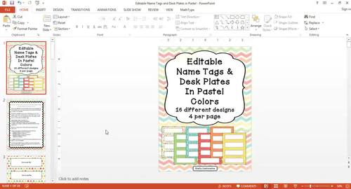 editable name tags and desk plates in pastel colors by