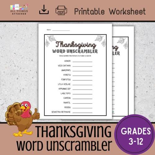 Thanksgiving Word Unscramble Word Scramble Worksheet Thanksgiving