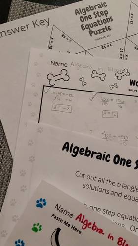 Algebraic One Step Equations Math Puzzle Activity // Puppy by Algebra ...