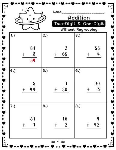 2-Digit + 1-Digit Addition Worksheets  With & Without Regrouping  Math Practice
