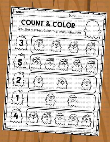 Halloween Count and Color Numbers to 5 Drawing and Math Worksheets ...