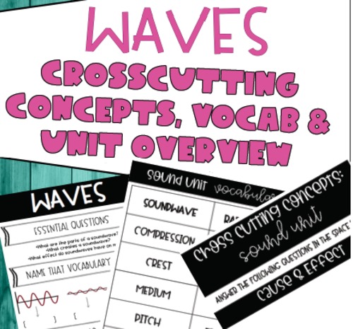 Preview of Waves (Sound Waves) Crosscutting Concepts, Vocab & Unit Overview Bundle