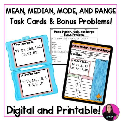 Mean Median Mode Range Task Cards Digital and Printable Activity