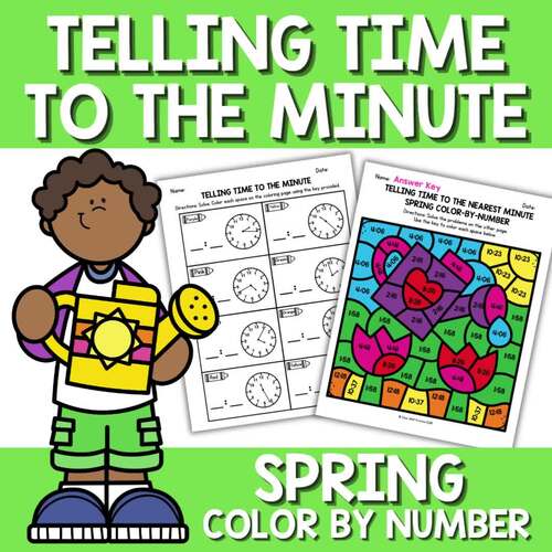 Time to the Minute Color by Number Code | Spring Themed 3rd Grade Math Activity