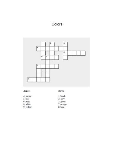French Colors Crossword by Real Life Language TPT