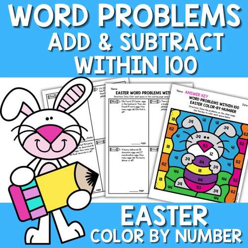 Easter Word Problems Color by Number | Add Subtract within 100 | Math Activity