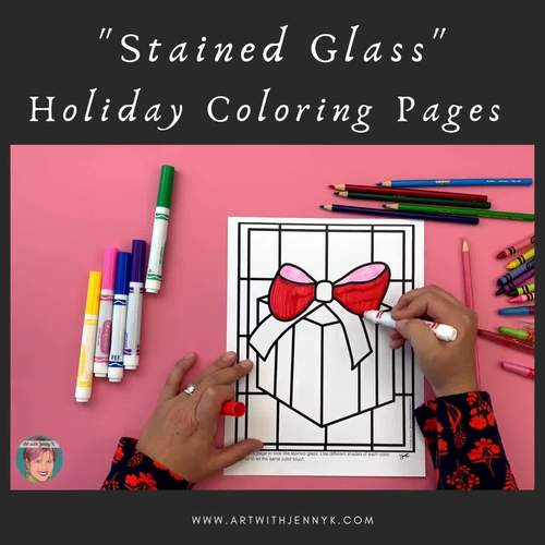 "Stained Glass" Holiday Coloring Pages by Art with Jenny K | TpT