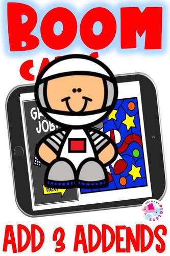 ADDING 3 NUMBERS MATH BOOM CARDS - OUTER SPACE by Primary Piglets