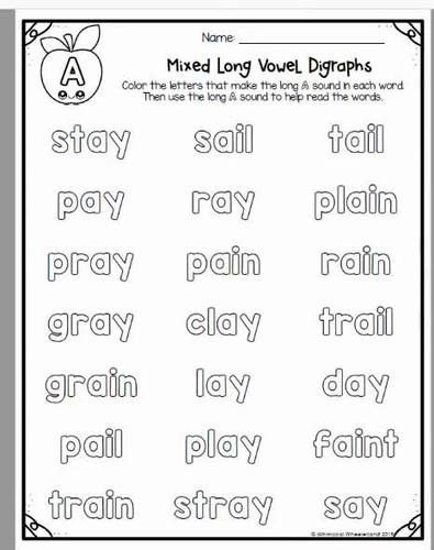 long vowel team worksheets no prep phonics independent