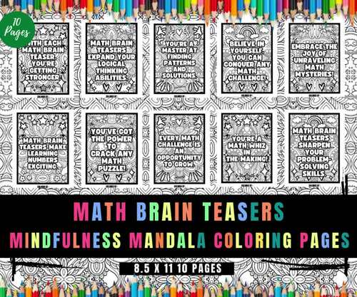 Math Brain Teasers Encouragement Mindset, Mindfulness Mandala Coloring ...