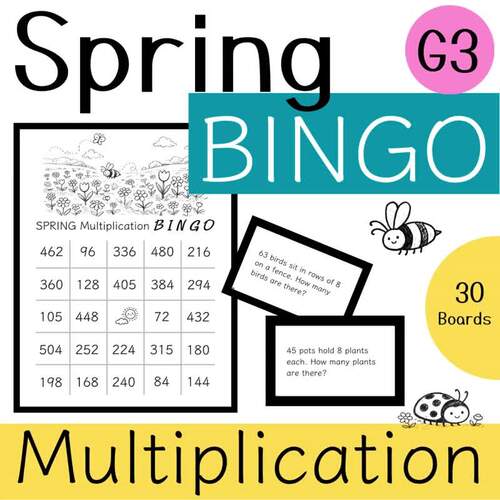Spring Multiplication Word Problem Bingo 3rd Grade Math Game Printable ...
