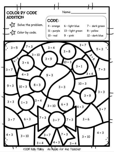 Christmas Math Worksheets Color by Number Addition Facts ...