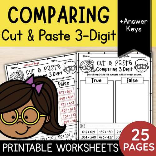 Comparing 3-Digit Cut and Paste Math True or False Sorting | 2nd Grade