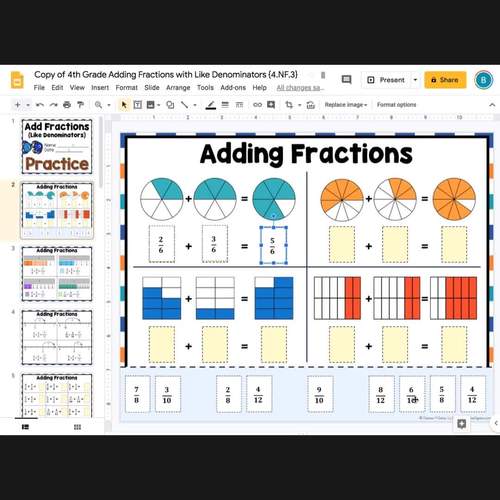 4th Grade Adding Fractions with Like Denominators {4.NF.3} Google Classroom