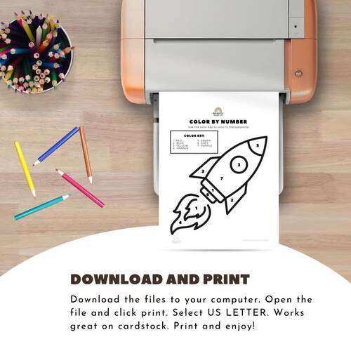 Spaceship Color By Number Activity, Outer Space Science Coloring Page