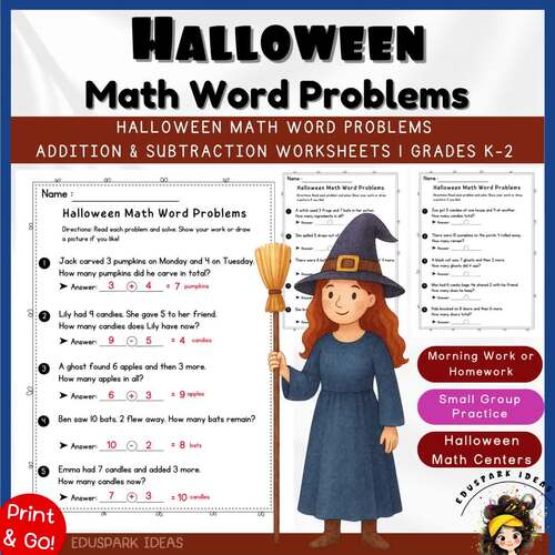Halloween Math Word Problems | Addition & Subtraction Worksheets ...