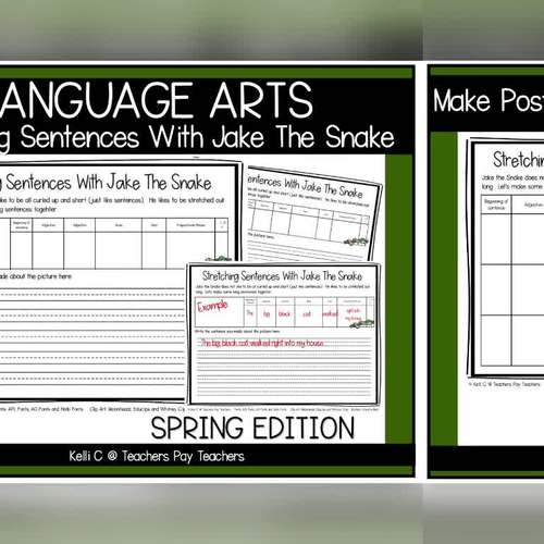 Jake The Snake's Sentence Building Worksheets and Chant Spring by Kelli C