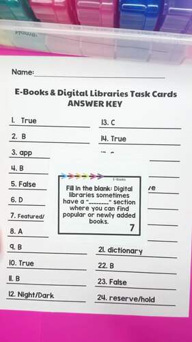 eBooks and Digital Libraries Printable Task Cards | TPT