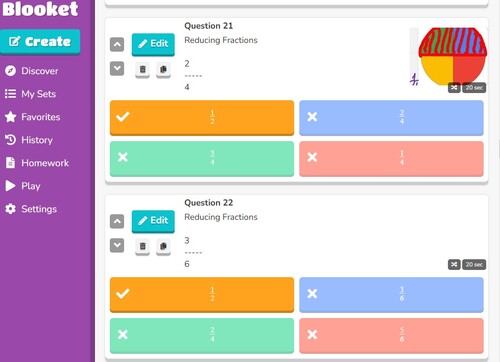 Preview of #Blooket // Reducing Fractions test FREE