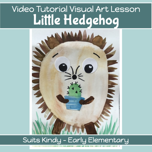 Preview of LITTLE HEDGEHOG Art project with VIDEO GUIDED lesson plan K-2nd grade
