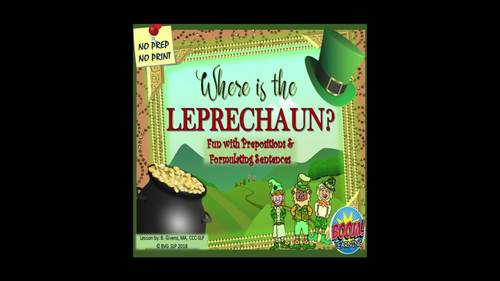 Preview of BOOM Cards St. Patrick's Day Prepositions & Forming Sentences Teletherapy - DEMO