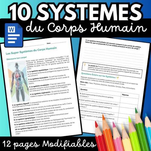 Systèmes Corps humain Activités Sciences primaire modifiable Human Body ...