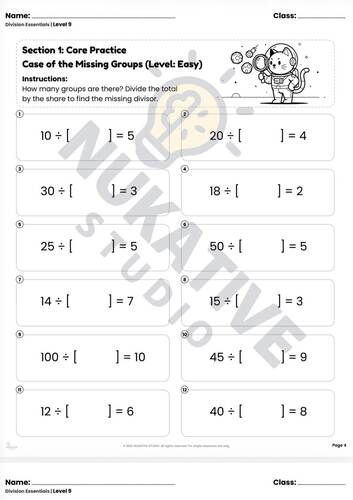 Division Missing Numbers Worksheets | No Prep Math Gr 3-4 (L9) | TPT