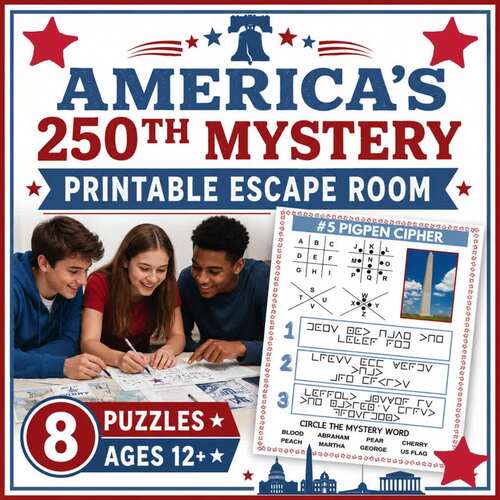 America's 250th Birthday Escape Room, Independence Day History Activity ...