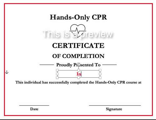Hands Only CPR Certificate Editable by Jim #39 s Health and PE Resources