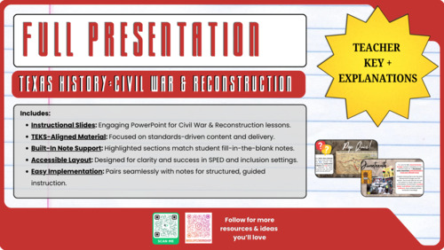 Preview of Full Lesson Presentation: Texas: Civil War & Reconstruction with Pop Quiz'