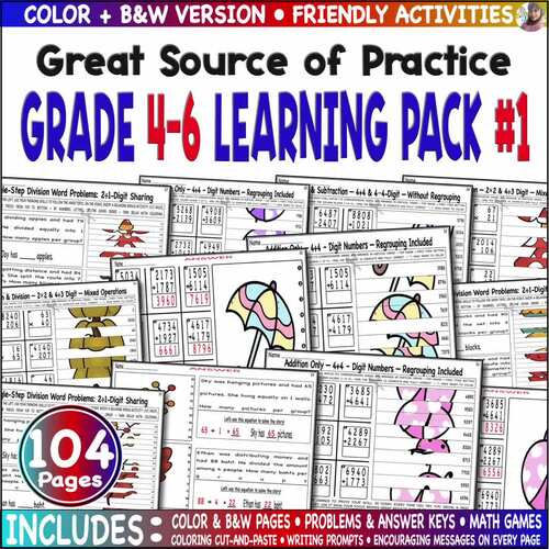 Spring + Fall Math Bundle | Add Sub Mul Div | Mystery Picture Cut & Paste Color