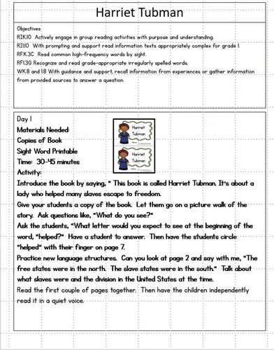 Harriet Tubman Activities Black History Month Kindergarten Emergent Reader